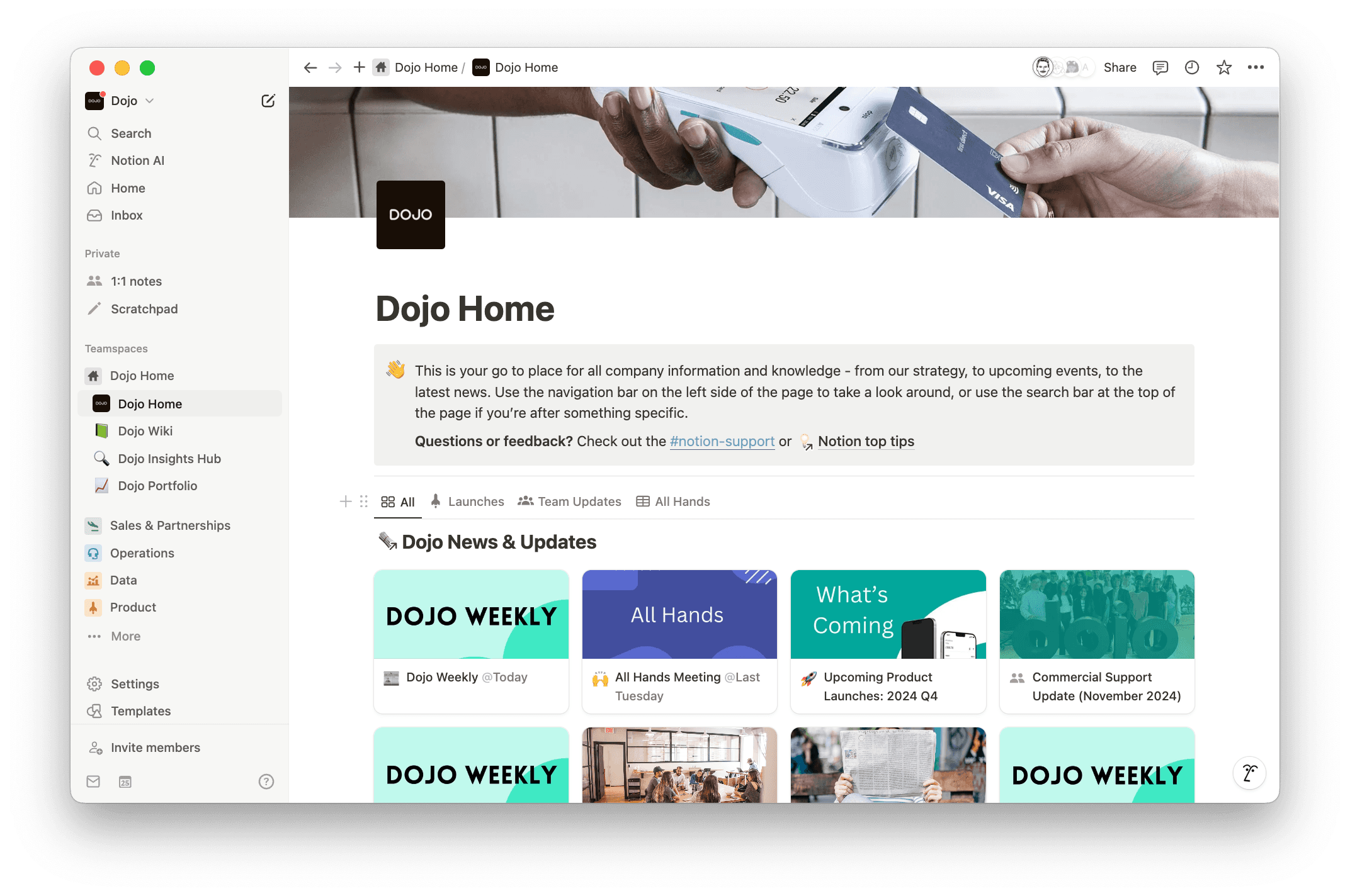 By publishing weekly newsletters and company updates directly in Notion, Dojo transformed their internal communications effectiveness—resulting in significantly higher readership and sustained engagement with their connected workspace.