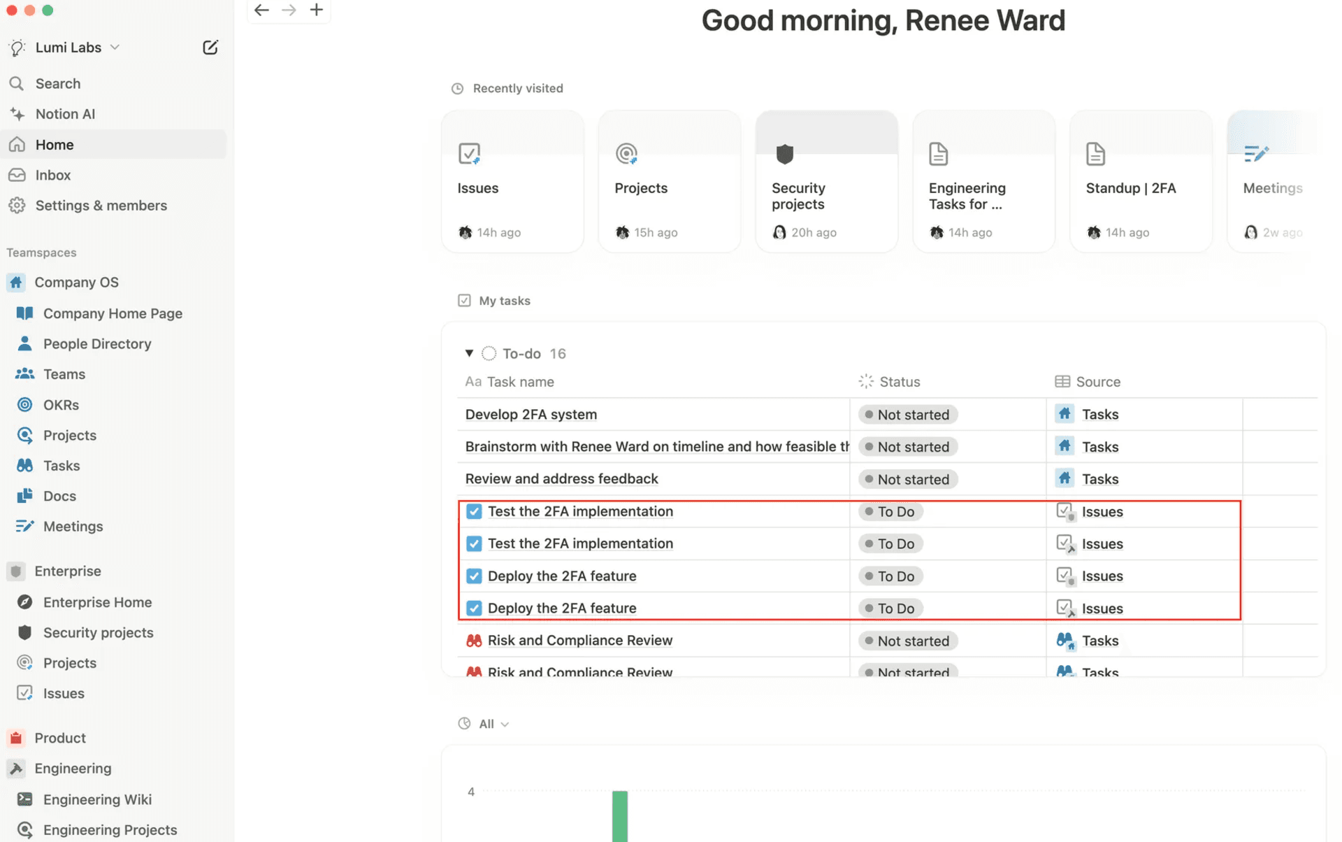 나에게 할당된 Jira 동기화 이슈를 Notion 홈페이지의 내 작업에서 찾습니다.